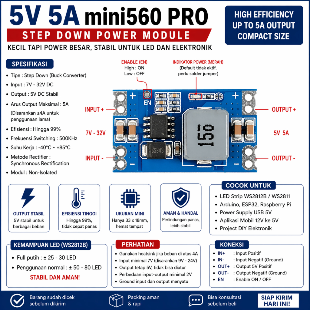 Jual 5V 5A Mini560 PRO Step Down DC-DC Buck Converter (High Efficiency ...
