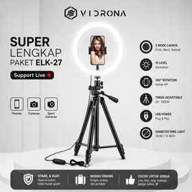 VIDRONA Ring Light LED 26CM Tripod 1 Meter Paket Komplit Konten Kreator Live Stream ELK 27