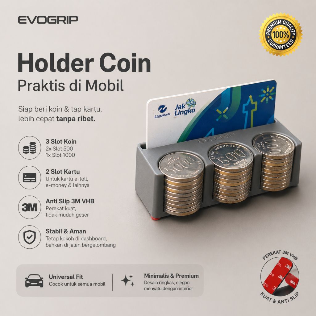 EVOGRIP CCH01 COIN & CARD Organizer Tempat Dudukan Koin dan Kartu etoll Di dashboard mobil car coin dasbor