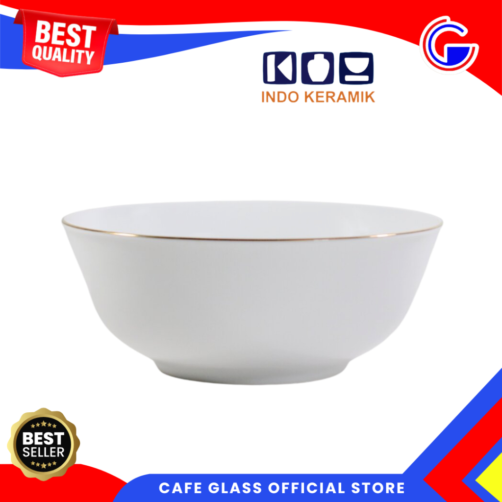 Mangkok Putih Indo Keramik MK-18/MK-7 AZ GS | Mangkuk Sup Mie Serbaguna - Mangkok Keramik Tebal Kuat Elegant