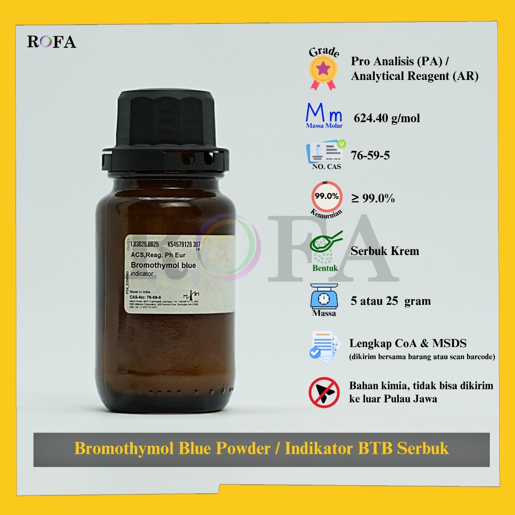 Jual BTB / Bromotimol Biru / Indikator BTB Serbuk / Bromothymol Blue ...