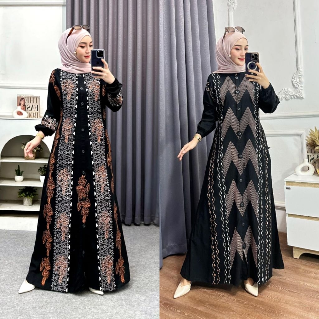 Gamis Rayon Twill Super Premium LD 100 105 110 120 PB 140 Busui Kancing New Motif Update Cap Malaman