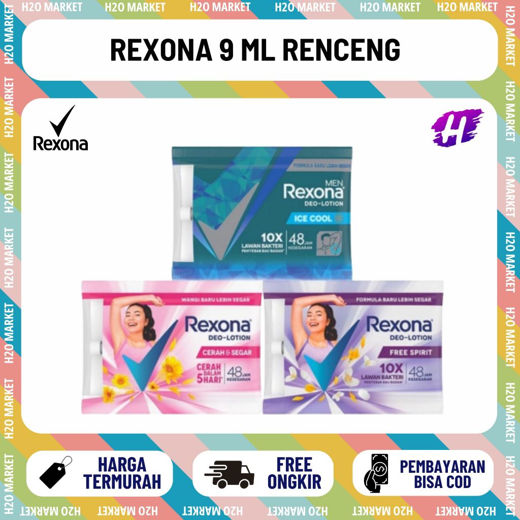 ( 1 RENCENG ISI 12 SACHET ) Rexona Sachet Deolotion Free Spirit Men Ice Cool 9 ML Tahan 48 Jam