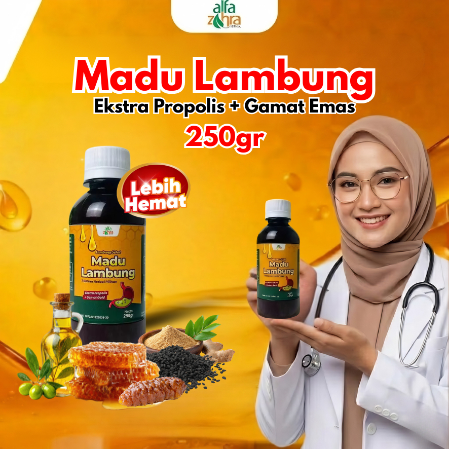 PROMO 250gr Madu Lambung Alfa Zahra Atasi Maag Gerd Kronis Herbal Alami Ekstra Propolis + Gamat Emas