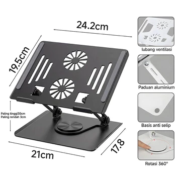 Laptop Stand 360° Rotatable Bisa Dilipat Portable Double Stand Mount Meja Aluminium GT