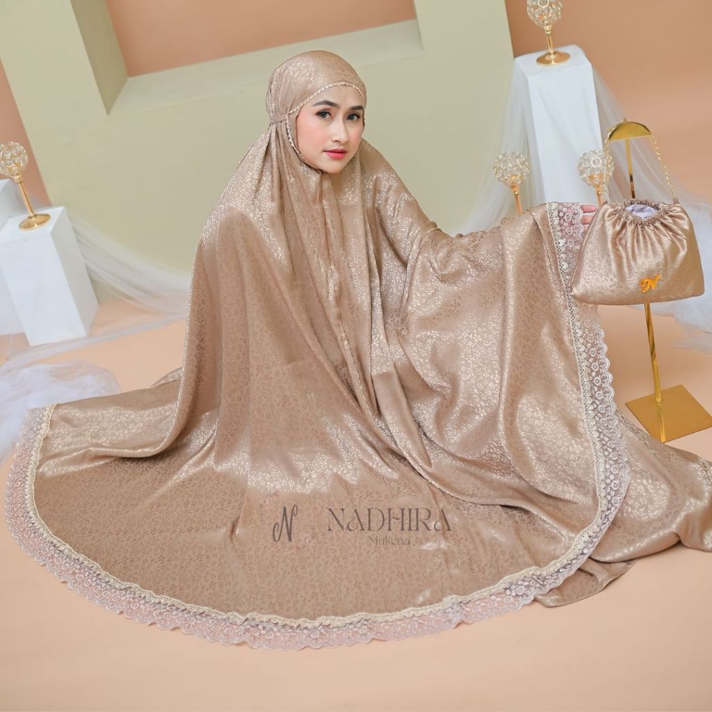 Mukena Dewasa Armany Silk Jacquard Motif Embos 2in1 Renda Mewah