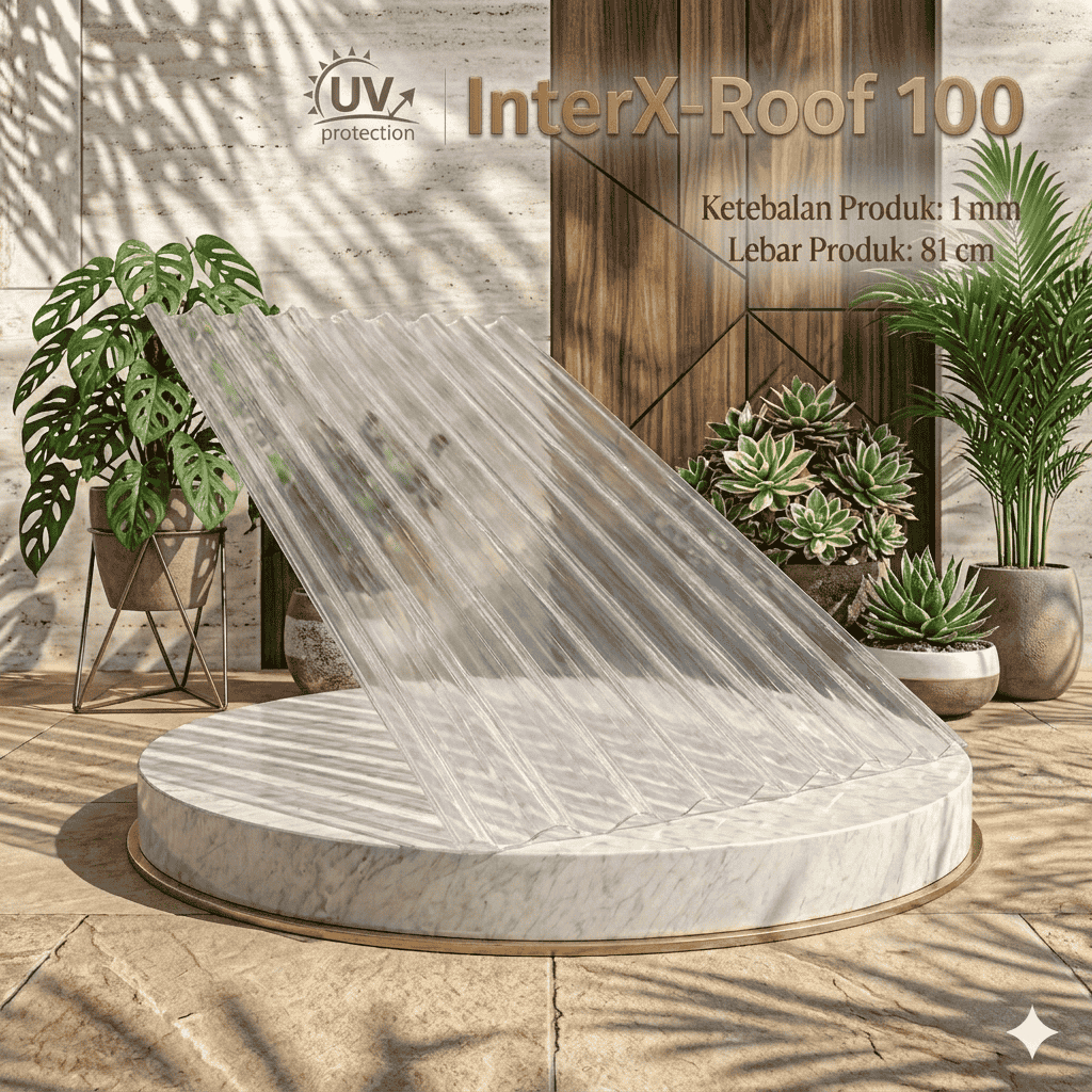 InterXRoof Atap Fiber PP Gelombang Transparan Anti UV Ketebalan 1mm Lebar 81