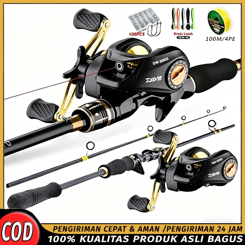 Joran Pancing Set Serat Karbon 1.65M-2.4M,18+1BB Rasio 7.2:1 Reel BC Casting Logam,Gulungan Pancing Set Lengkap Aksesoris Memancing