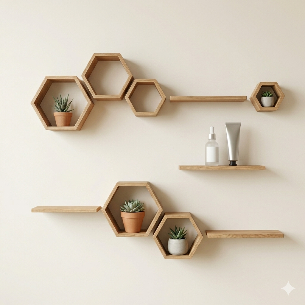Jual Rak Dinding Hexagonal Kayu 1 Set Aesthetic | Rak Tempel Hexagon ...