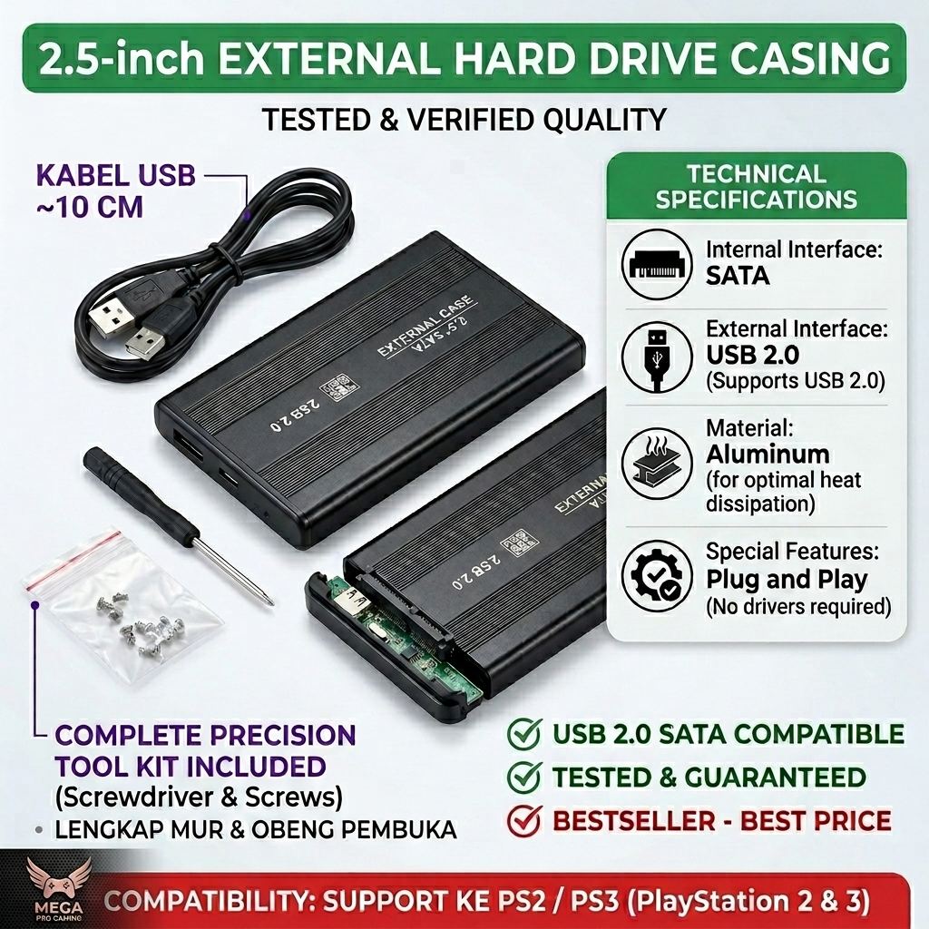 Casing HDD Hardisk 2.5 Inch Sata External Case USB 2.0 casing Hardisk Laptop PS3 WII