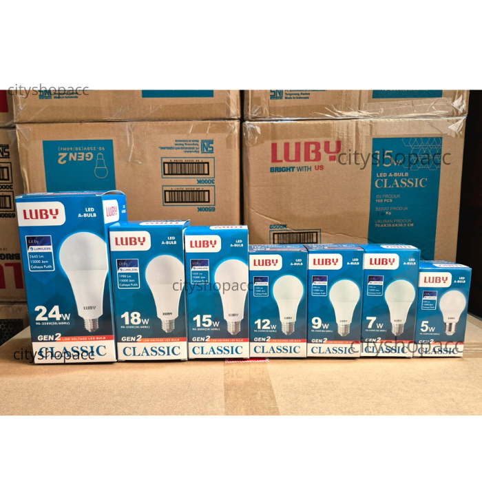 Lampu LED LUBY Classic Cahaya Putih 3W, 5W, 7W, 9W, 12W, 15W, 18W dan 24W