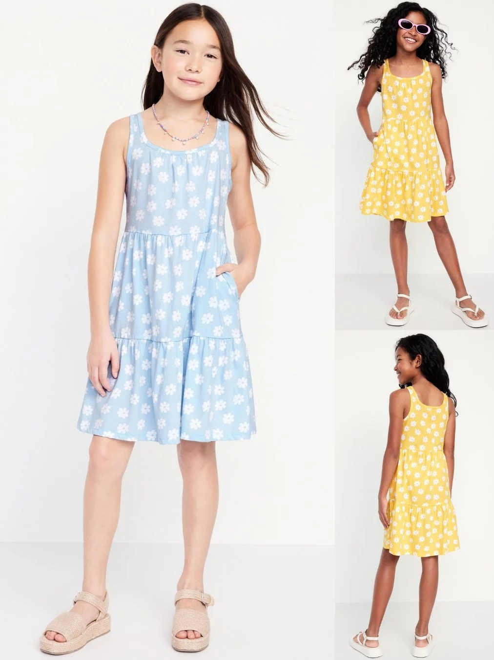 Swing Dress Anak Junior ABG Bahan Katun Adem OLN Printed Sleeveless Tiered Dress for Girls - 2385