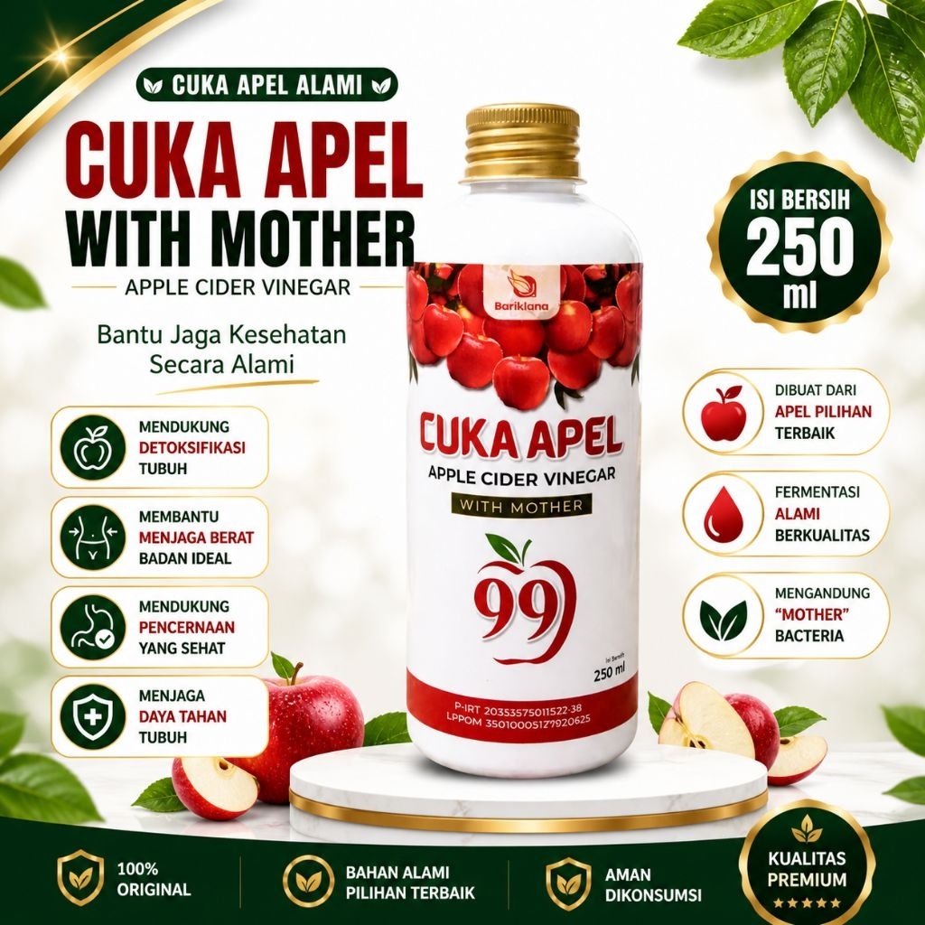 Jual Cuka Apel 99 With Mother 250mL | Apple Cider Vinegar Asli | Cuka ...