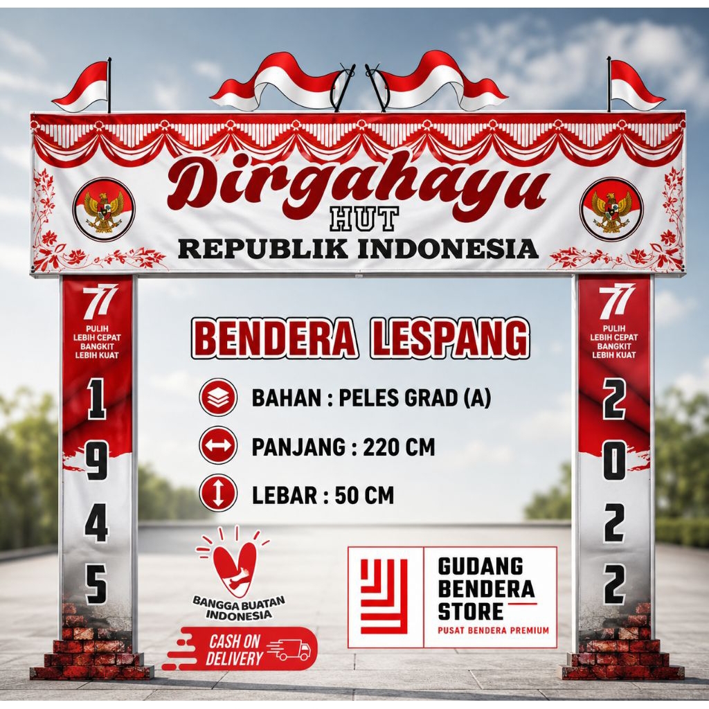 Bendera lespang buat gang dekorasi Agustusan hiasan kemerdekaan bendera Indonesia