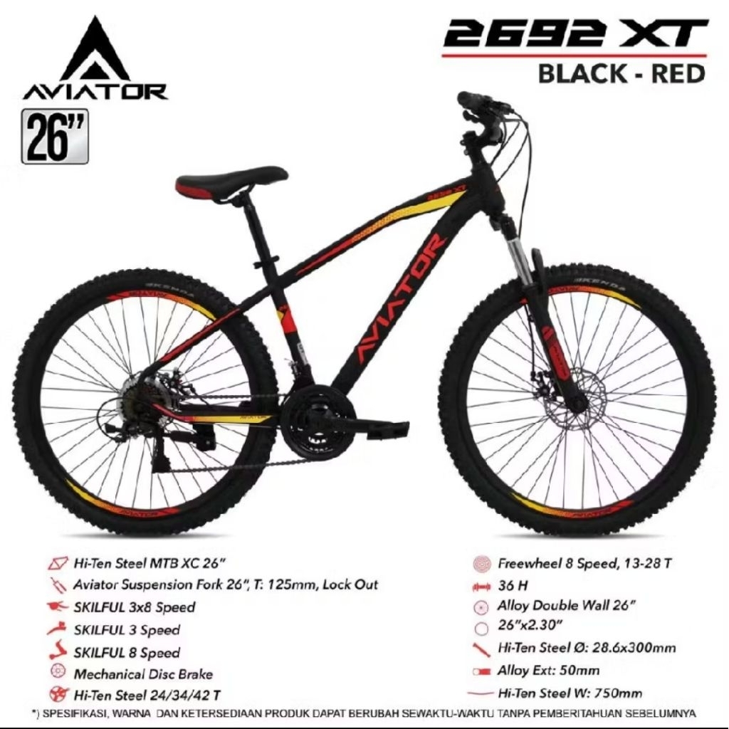 Jual Sepeda Gunung Remaja dan Dewasa MTB Ukuran 26 inci Aviator AT ...