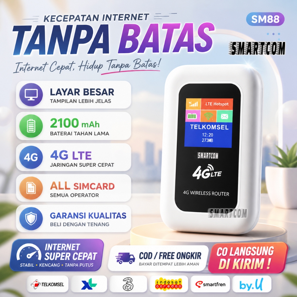 SMARTCOM ~ Modem Mifi Wifi SMARTCOM SM88 Unlock All Operator 4G 2100mAh