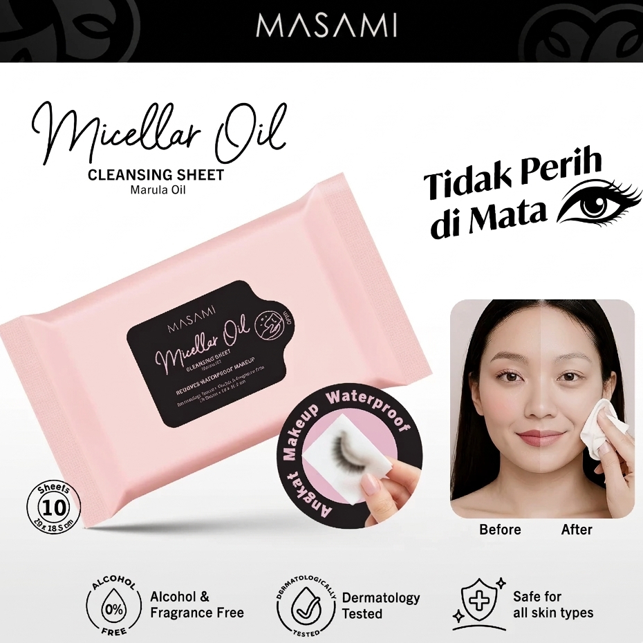 GLAM - MASAMI Micellar Oil Cleansing Sheets 10 Sheets - Make Up Remover Cleansing - Tisu Basah Penghapus Makeup - Face Wipes