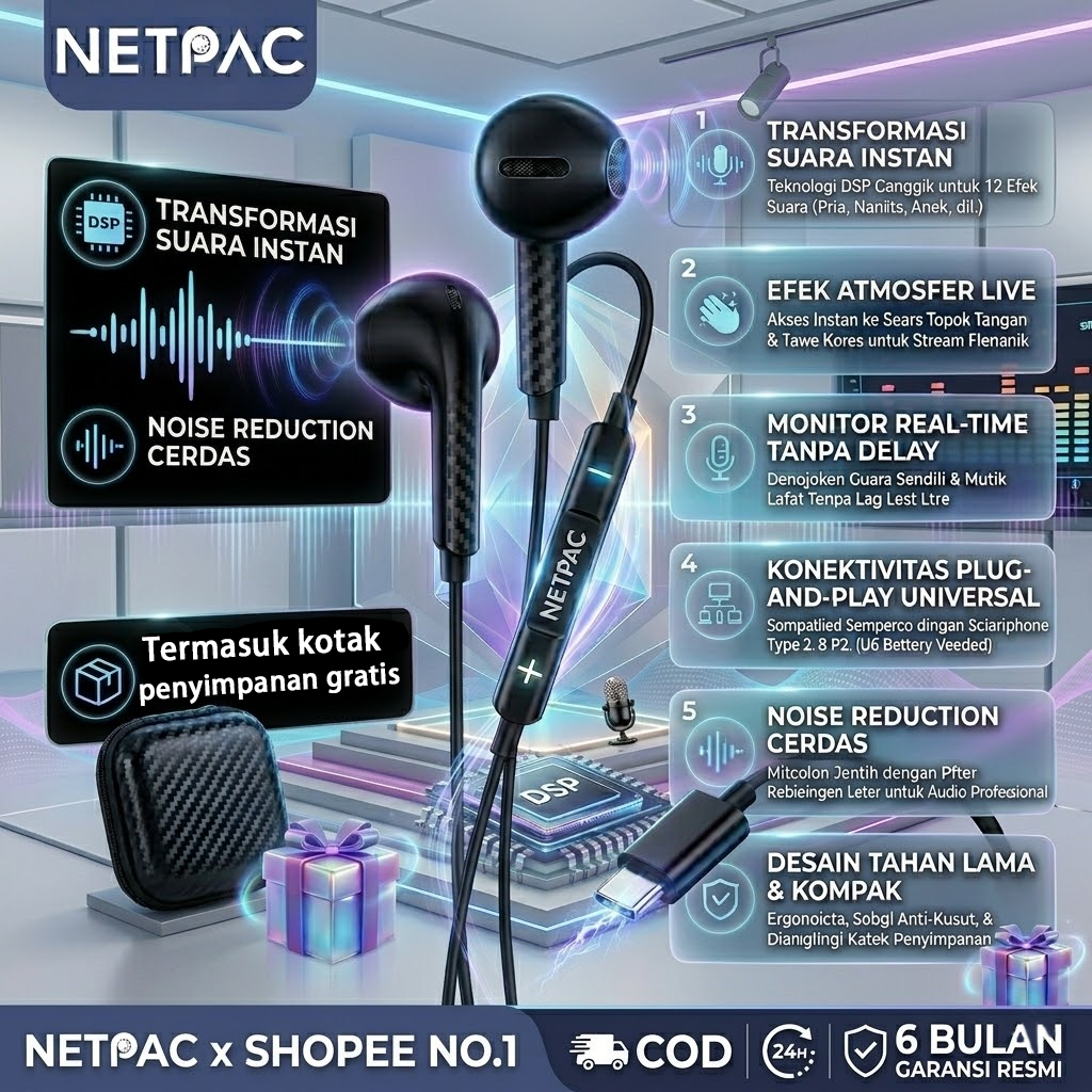 Jual NETPAC H1 Plus Wired Sound Card Headset 2in1 Bluetooth Live dengan ...