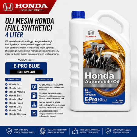 OLI MESIN HONDA E PRO BLUE 4 Liter SN: 5W-30 Fully Synthetic Honda Jazz City Civic Stream Brio Mobilio BR-V HR-V CR-V ORIGINAL