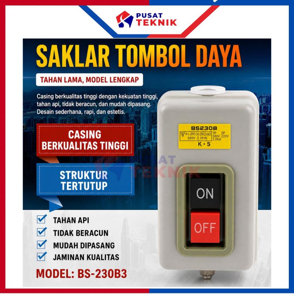 Jual Power Push Button On Off BS-230 3Pole 30A 3.7Kw Push Button BS230 ...