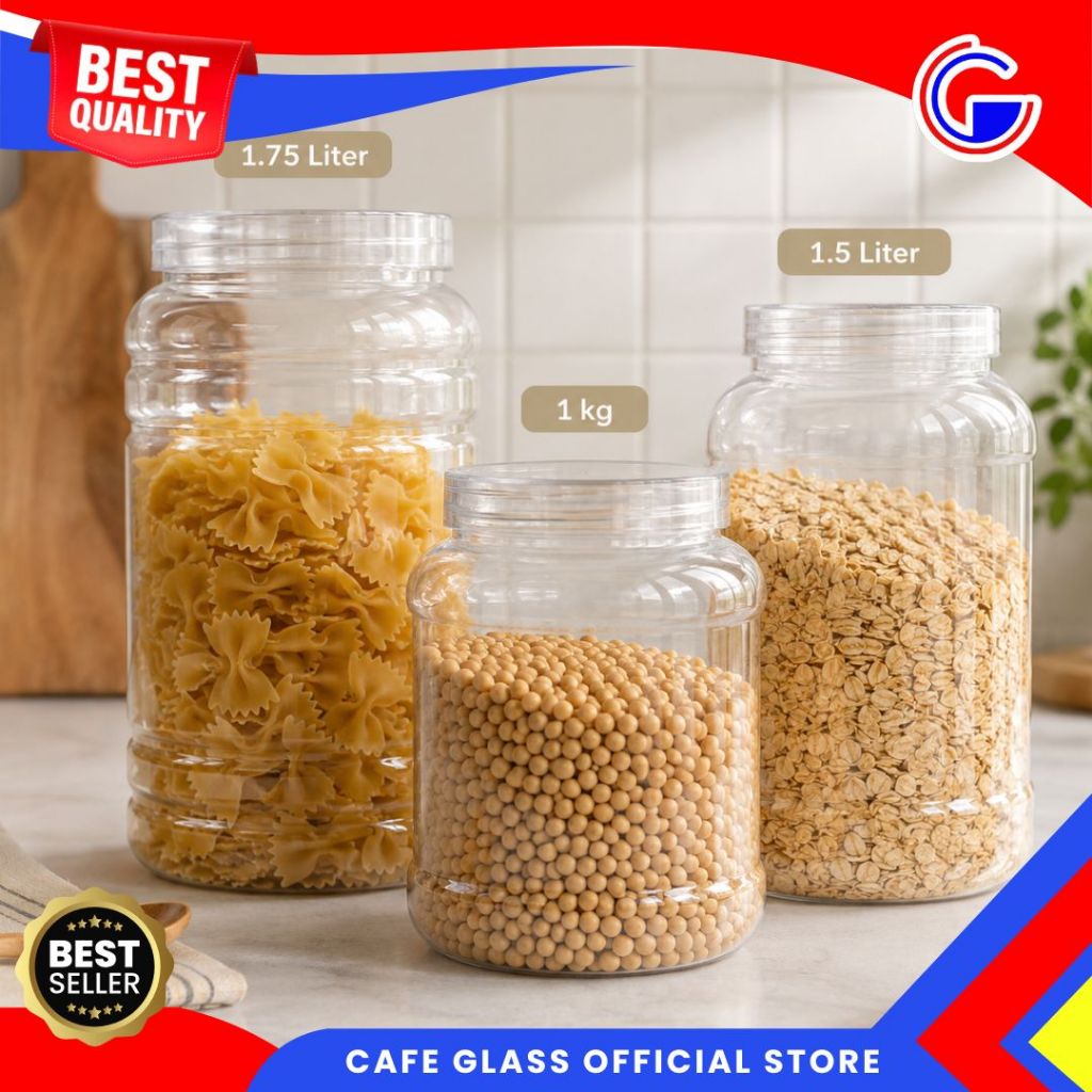Toples Plastik Bening 1L/1.5L/1.7L - Toples Transparan Bulat - Wadah Penyimpanan Bulat Trans