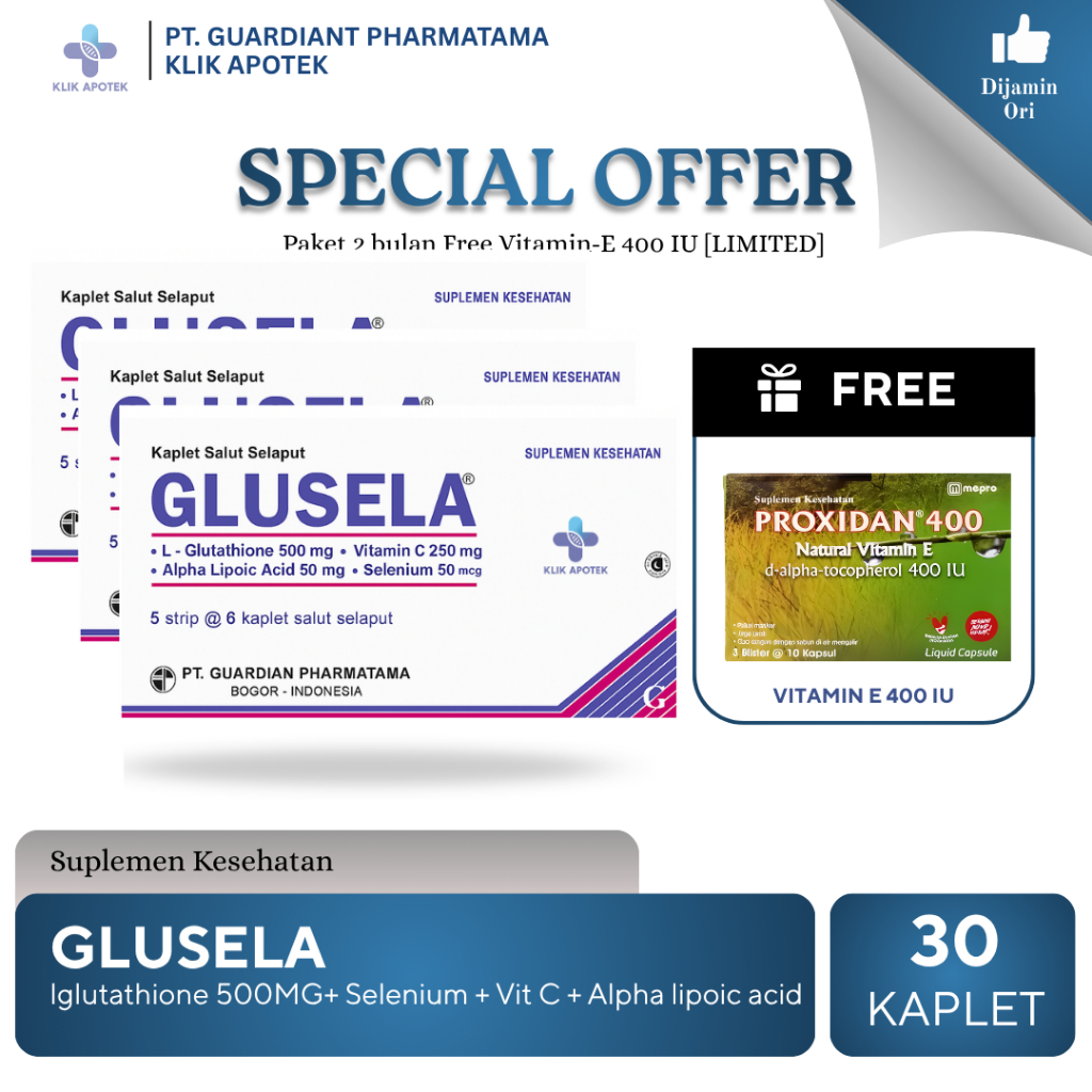 glusela glutathione Jual GLUSELA+VITAMIN E (BUNDLING) l L-GLUTATHIONE 500MG+VIT E 400IU GLUTATHIONE – esthemax Europa
