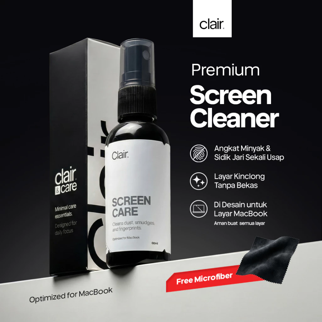 Clair Premium Screen Cleaner 60ml - Cairan Pembersih Layar Macbook Laptop HP & Gadget Retina-Safe Formula Tanpa Pewangi & Residu