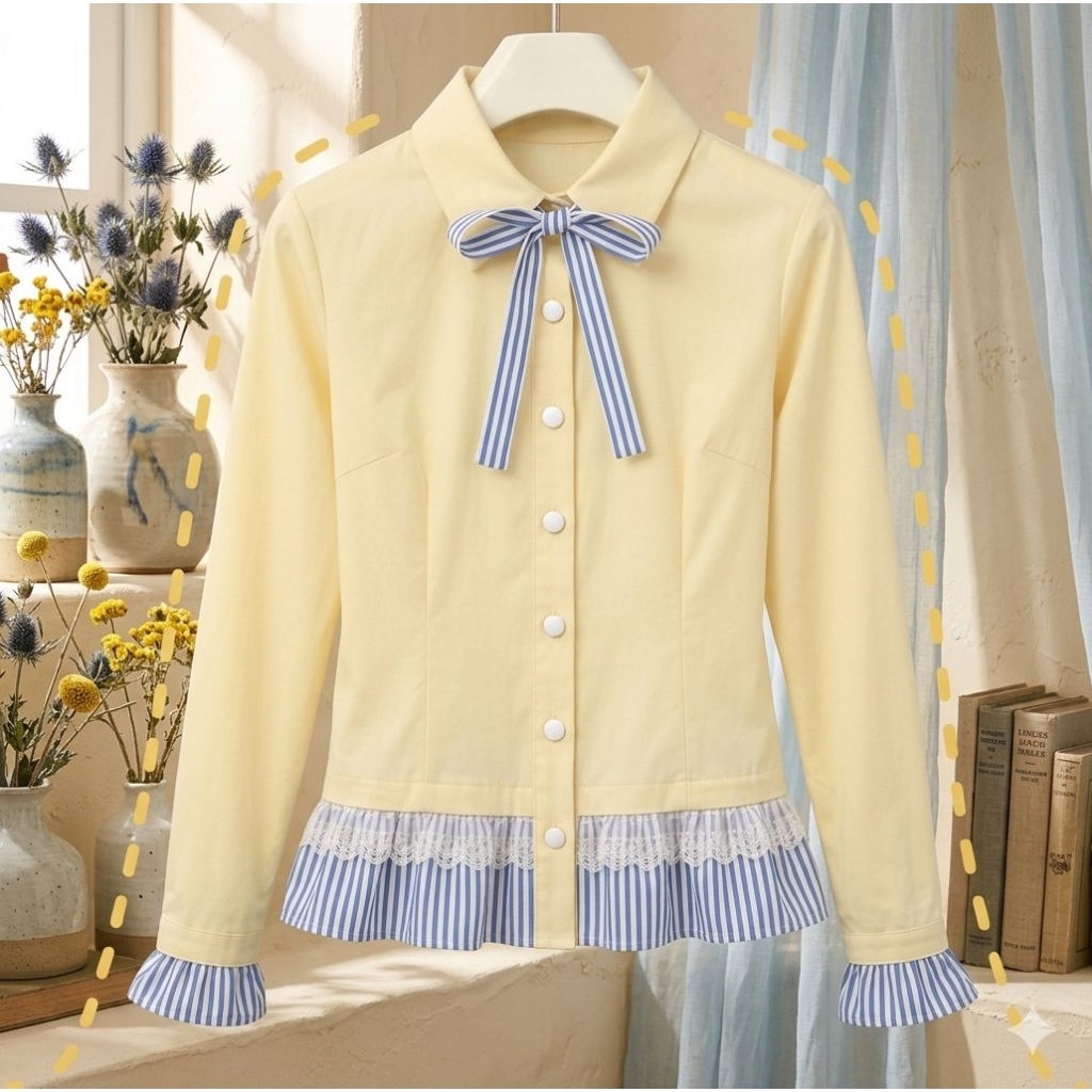 Namira blose kemeja Katun mix stripe dan renda/Atasan…