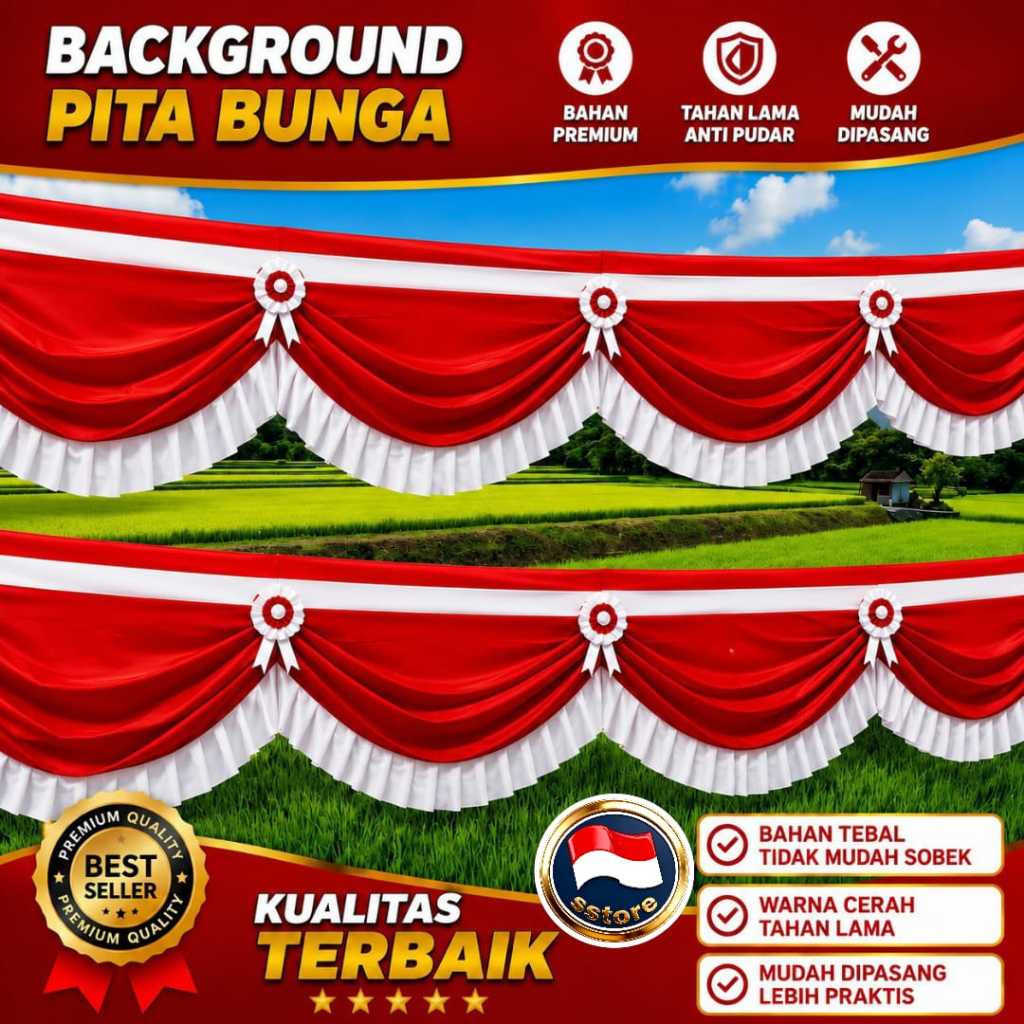 BENDERA BACKGROUND UMBUL UMBUL GELOMBANG VARIASI PITA DEKORASI 17 AGUSTUS