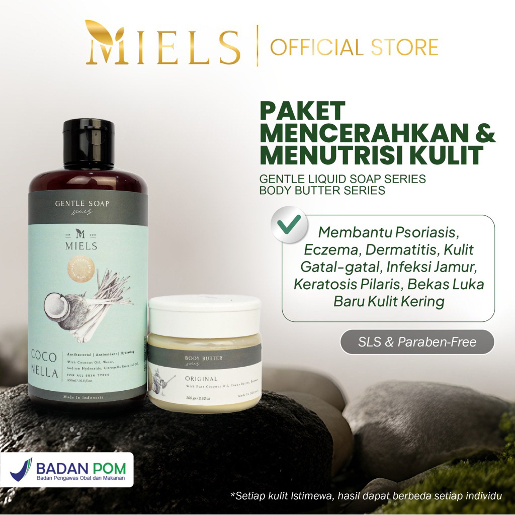 Miels - Paket Mencerahkan & Menutrisi kulit (Gentle Liquid Soap Series 500ml dan Body Butter Series 100gr )