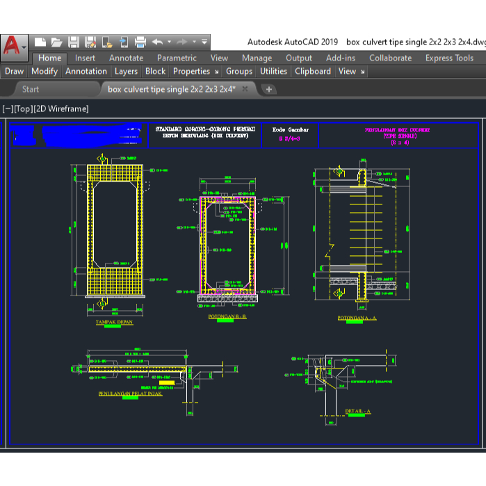 Jual Desain Box Culvert Tipe Single ukuran 2×2 2×3 2×4 format dwg ...