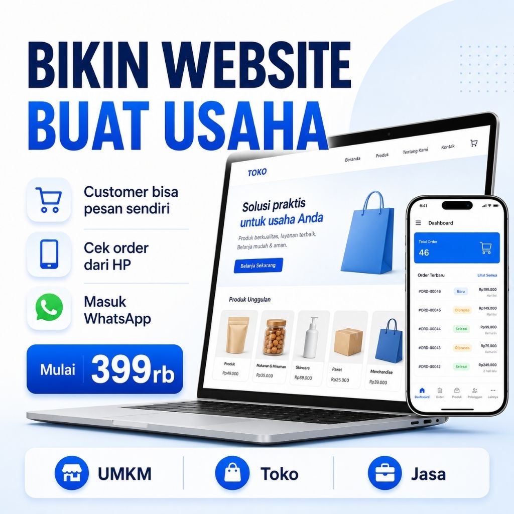 Jasa Bikin Aplikasi/website Usaha Bisa Terima Pesanan Online + WhatsApp