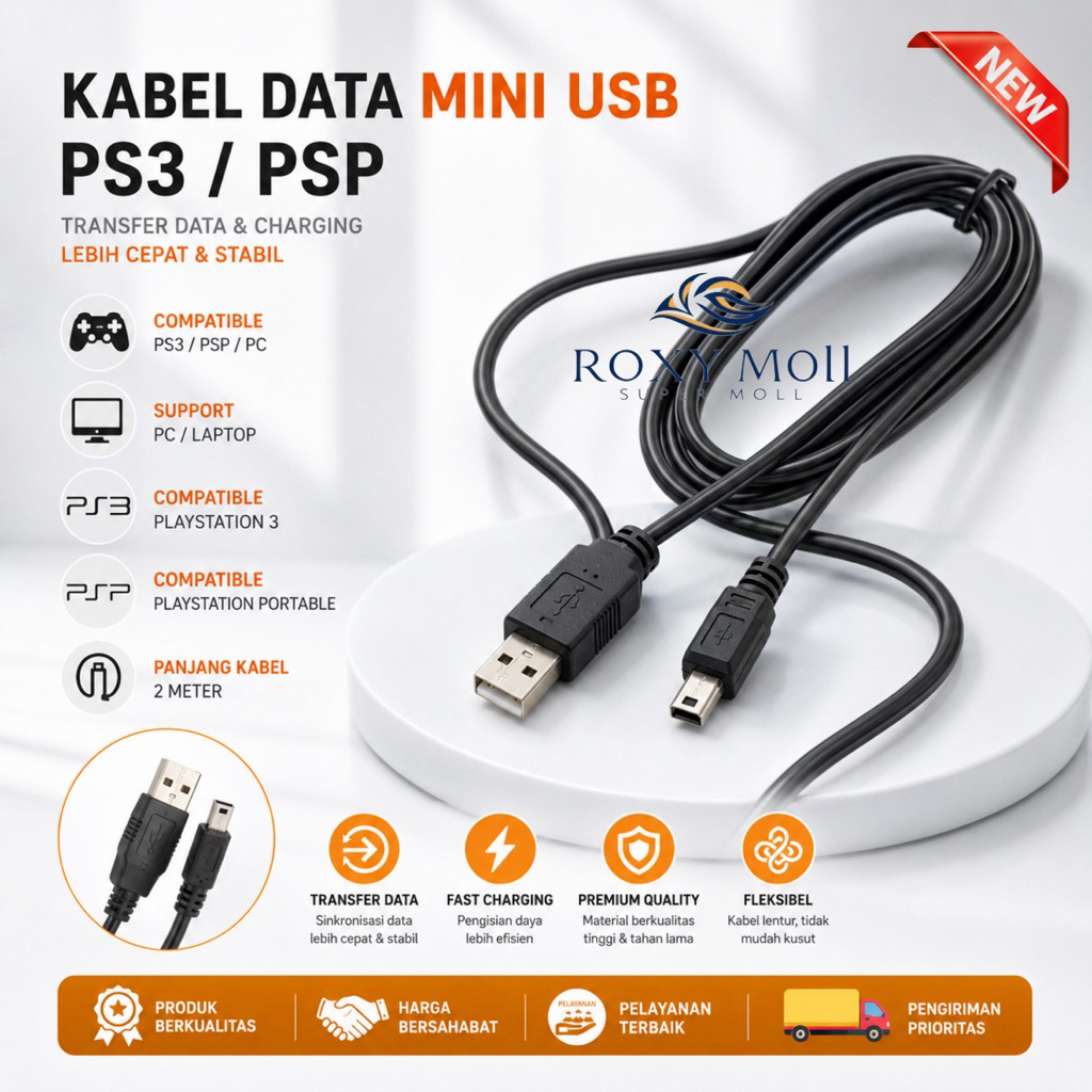 Jual Kabel 2Meter Stick PS3 /PSP Game Boy Cable Charger Mini Usb V3 For ...