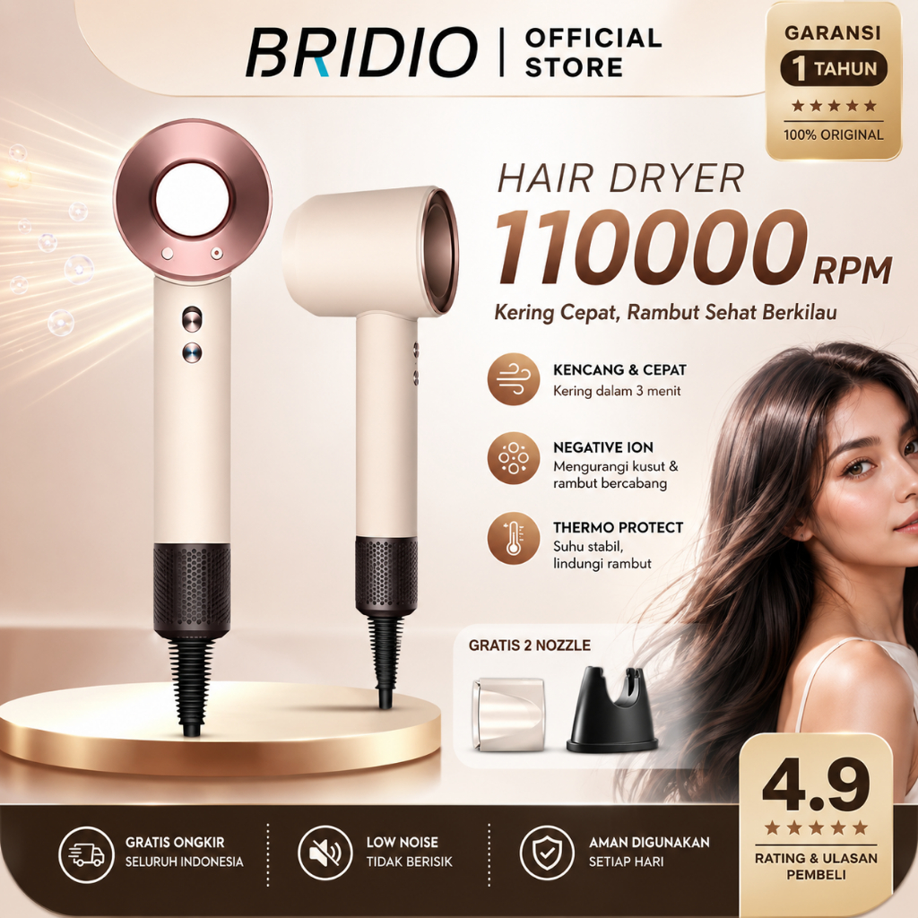 Jual Bridio Hair Dryer Pengering Rambut High Speed 30m/s Turbo 110000 ...
