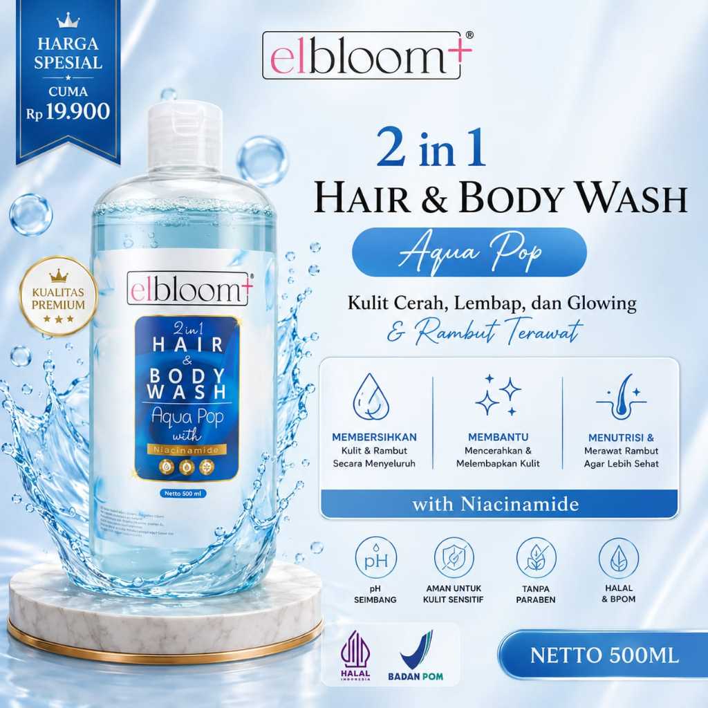 Jual [Aqua Pop] Elbloom+ 2 in 1 Body Wash Sabun Mandi Cair & Shampoo ...