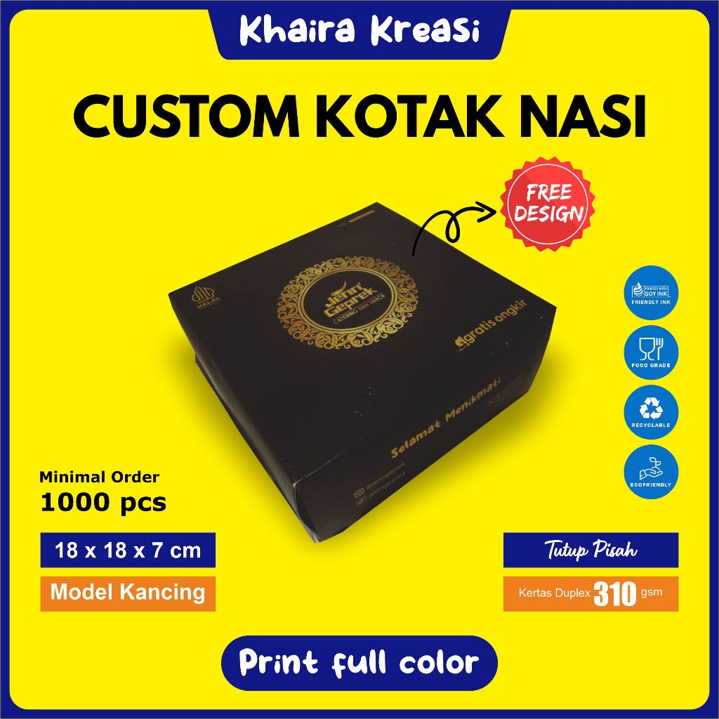 Jual Dus Nasi Custom Ukuran 18x18x7cm Duplex 310gsm Full Color Tutup ...