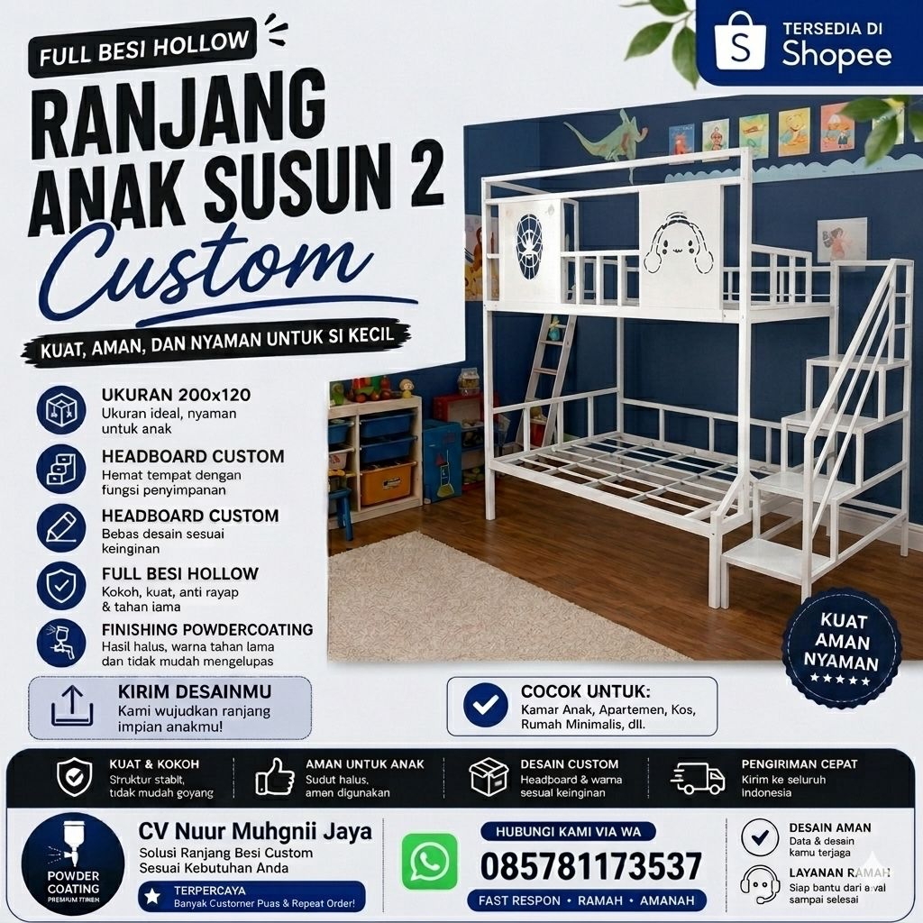 Jual Ranjang Susun Anak Besi Full Hollow 2 Tingkat 120x200 Laser ...
