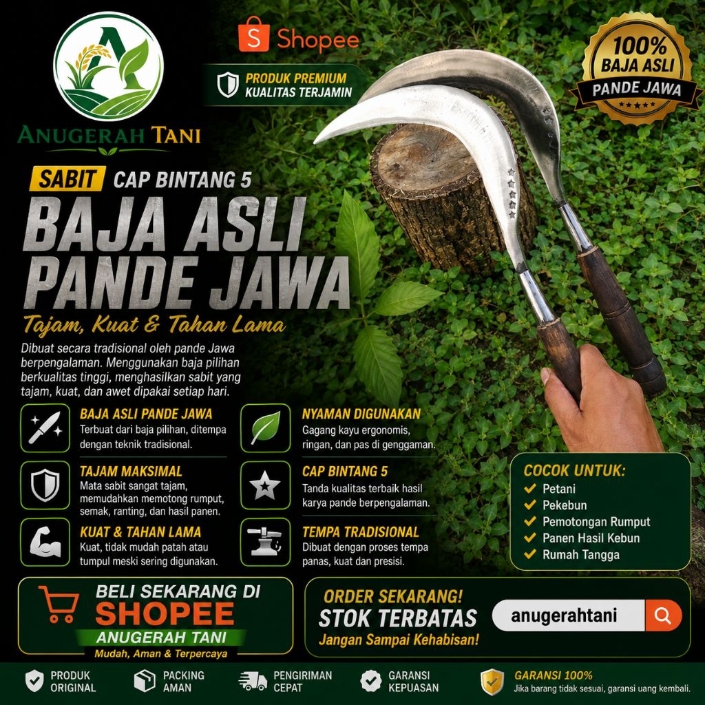 Sabit Baja Asli Cap bintang 5 Pande Jawa