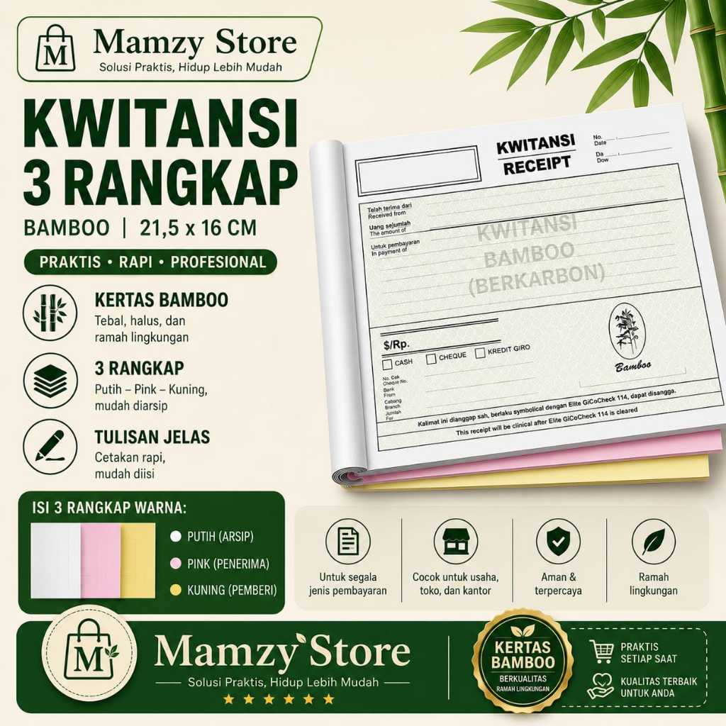 Jual Kwitansi rangkap 3 atau 3 ply NCR (berkarbon) bamboo 1 Buku saja ...