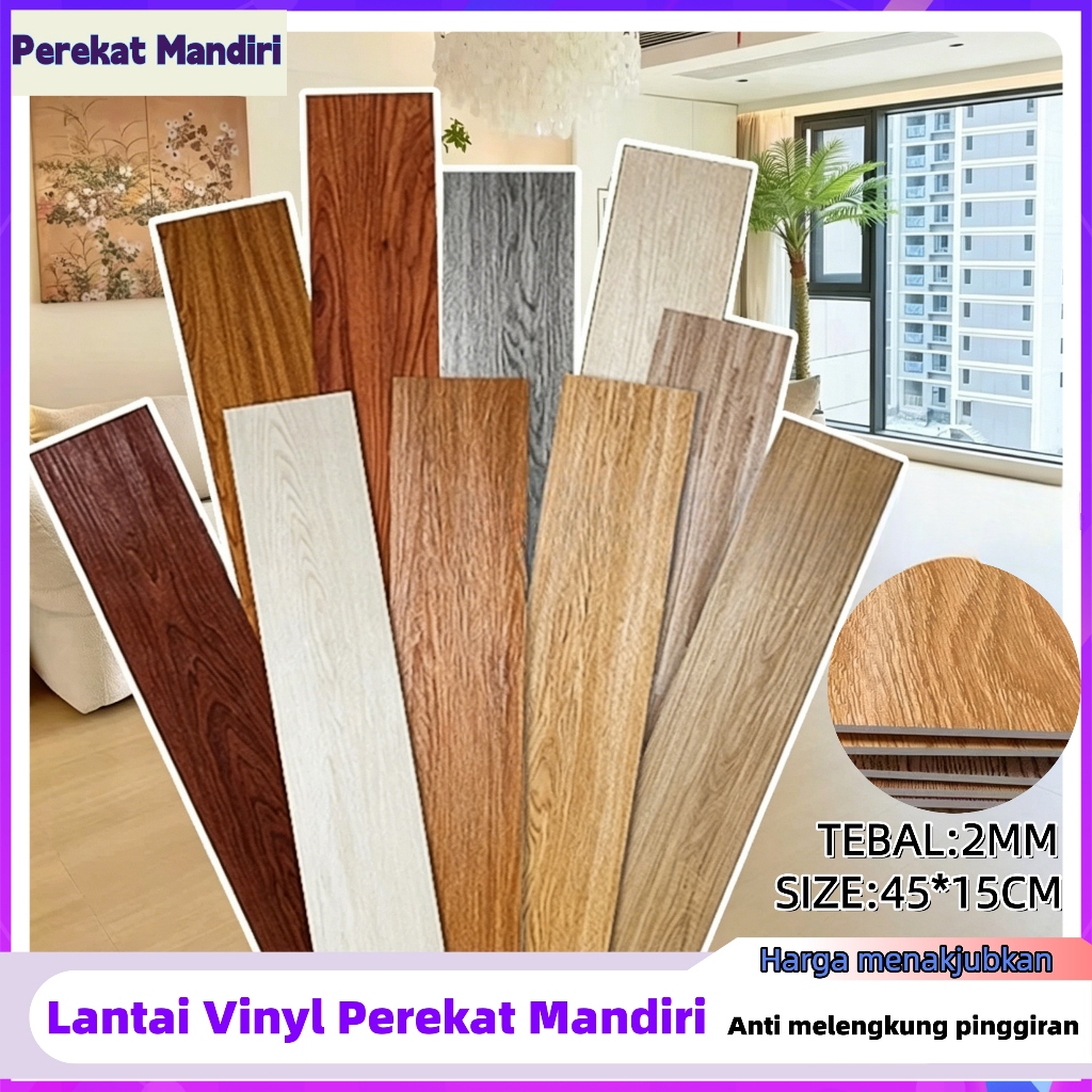 Lantai Vinyl Stiker Perekat Vinyil Lantai Kayu PVC Ubin Lantai Premium45cmX15cmX2mm
