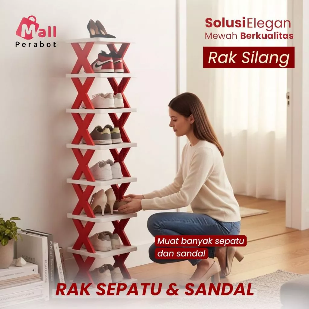 Mall Perabot | Rak Sepatu X Susun Plastik Modular Tempat Sandal Silang Aesthetic Hemat Ruang | Rp25.900