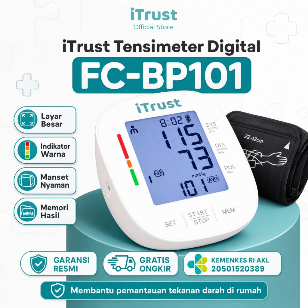 iTrust FC-BP101 Tensimeter Digital Alat Cek Tekanan Darah Otomatis Akurat Layar Besar Mudah Digunakan