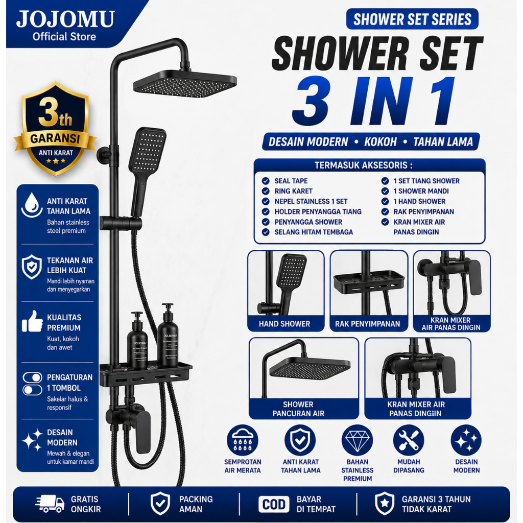 Jual SUS304 4in1 paket shower tiang stainless hitam Set Shower Panas ...