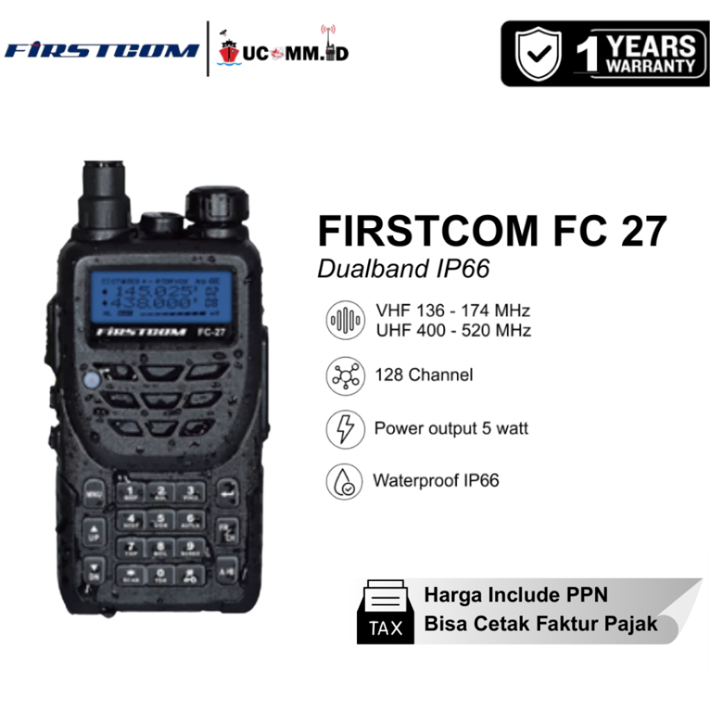 Jual Firstcom FC-27 Dual Band VHF UHF Waterproof IP65 Original Garansi ...