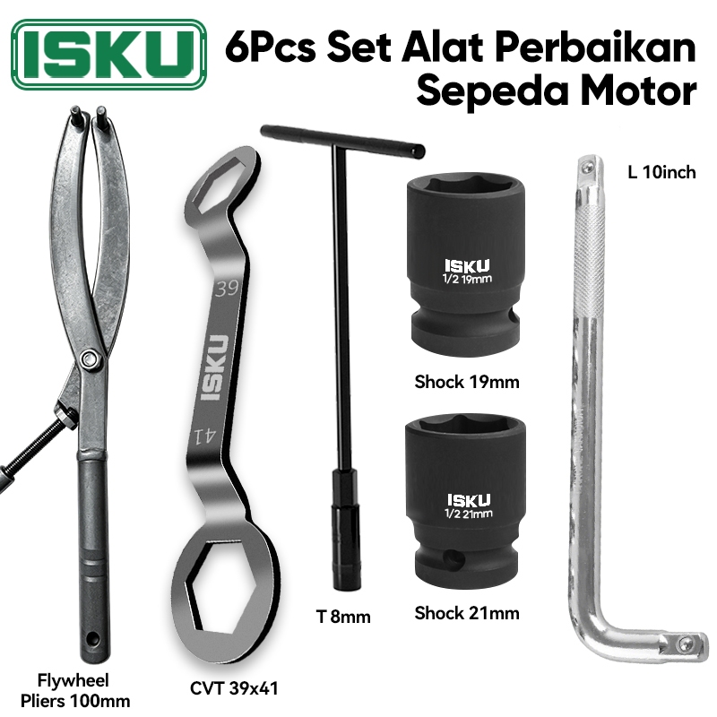ISKU Flywheel Pliers Treker CVT+Kunci Mur Kopling CVT+Kunci Sok T 8mm+Gagang Sock L 1/2+Mata Sock Impact 19/22mm