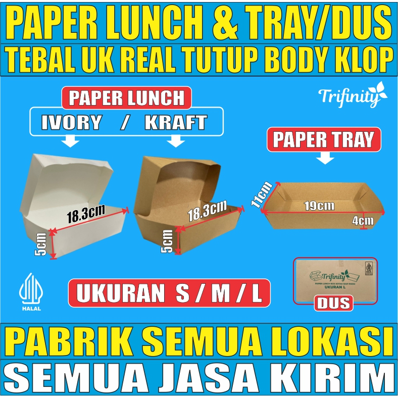 Jual Paper Lunch Box Food Tray Kotak Makan Kertas Tebal 28gr Halal S M ...