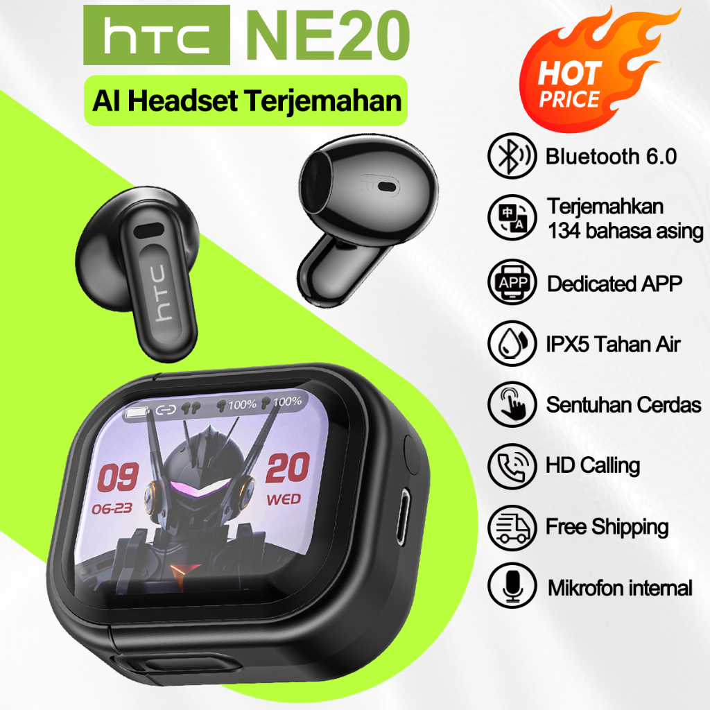 Jual HTC NE20 Headset terjemahan AI True Wireless Bluetooth V6.0 In-Ear ...