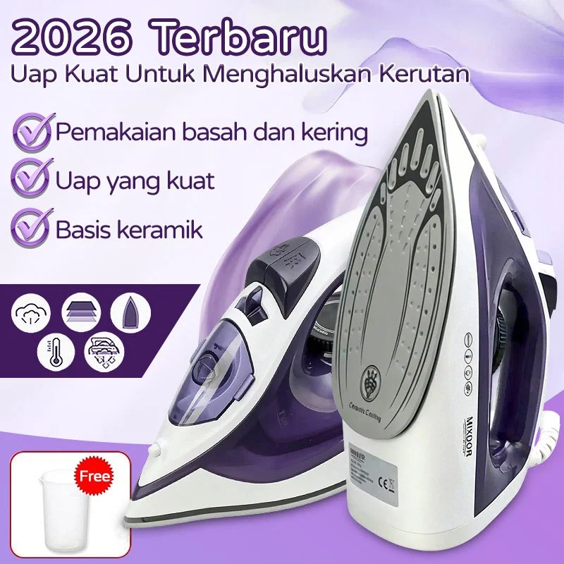 Setrika Uap 4 in 1 Portable | Setrika Listrik untuk Baju & Traveling | Mode Uap, Kering, Semburan Uap & Semprotan Air | Alas Ceramic Anti Lengket | Self Cleaning | Handheld Daya Besar