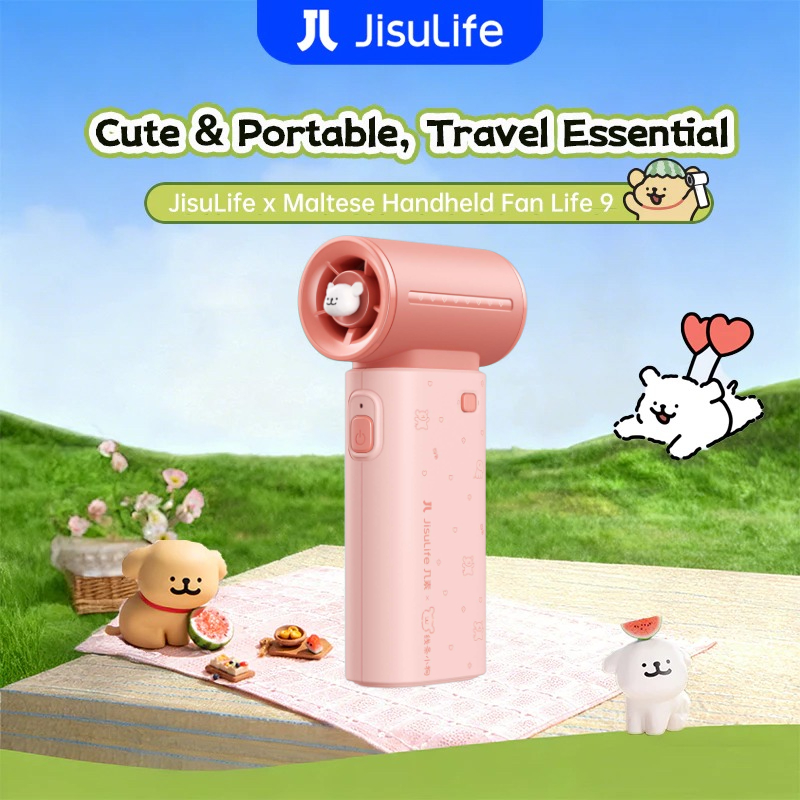 JISULIFE X MALTESE Life9 Kipas Angin Portable Kolaborasi Lucu Ringan Praktis 5 Level Angin Kuat Daya Tahan 18 Jam Cocok Festival Musik Perkemahan Musim Panas & Hadiah