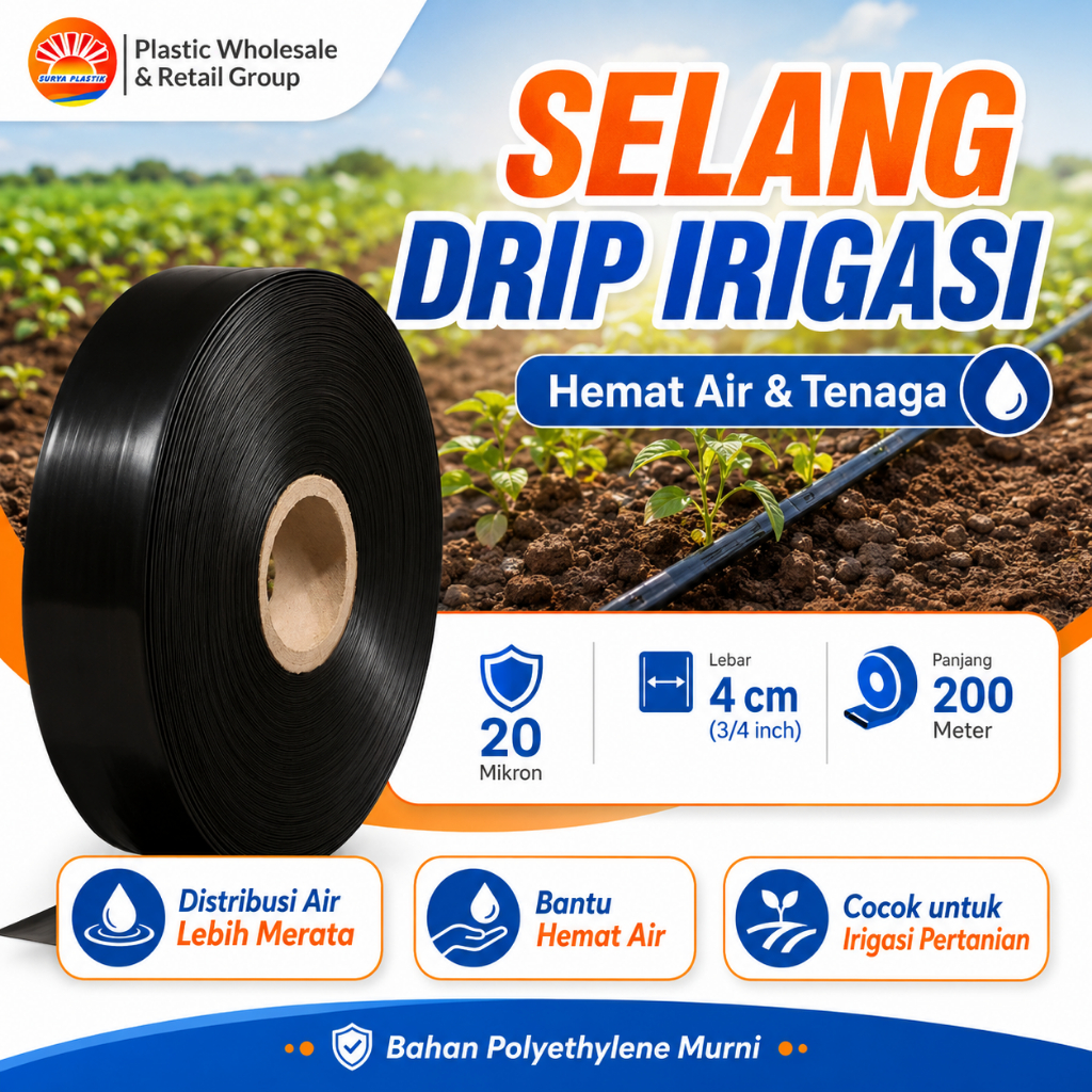 Selang Drip 20 mikron 4cm 200 meter - Pipa 3/4 inch